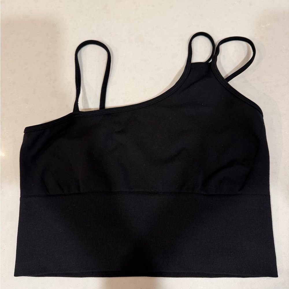 ALO Yoga Black Asymmetrical Double-Strap Sports Bralette